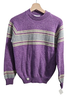 VTG NOS 70s Prego II Preppy Purple Shetland Wool Blend Pullover Sweater Large