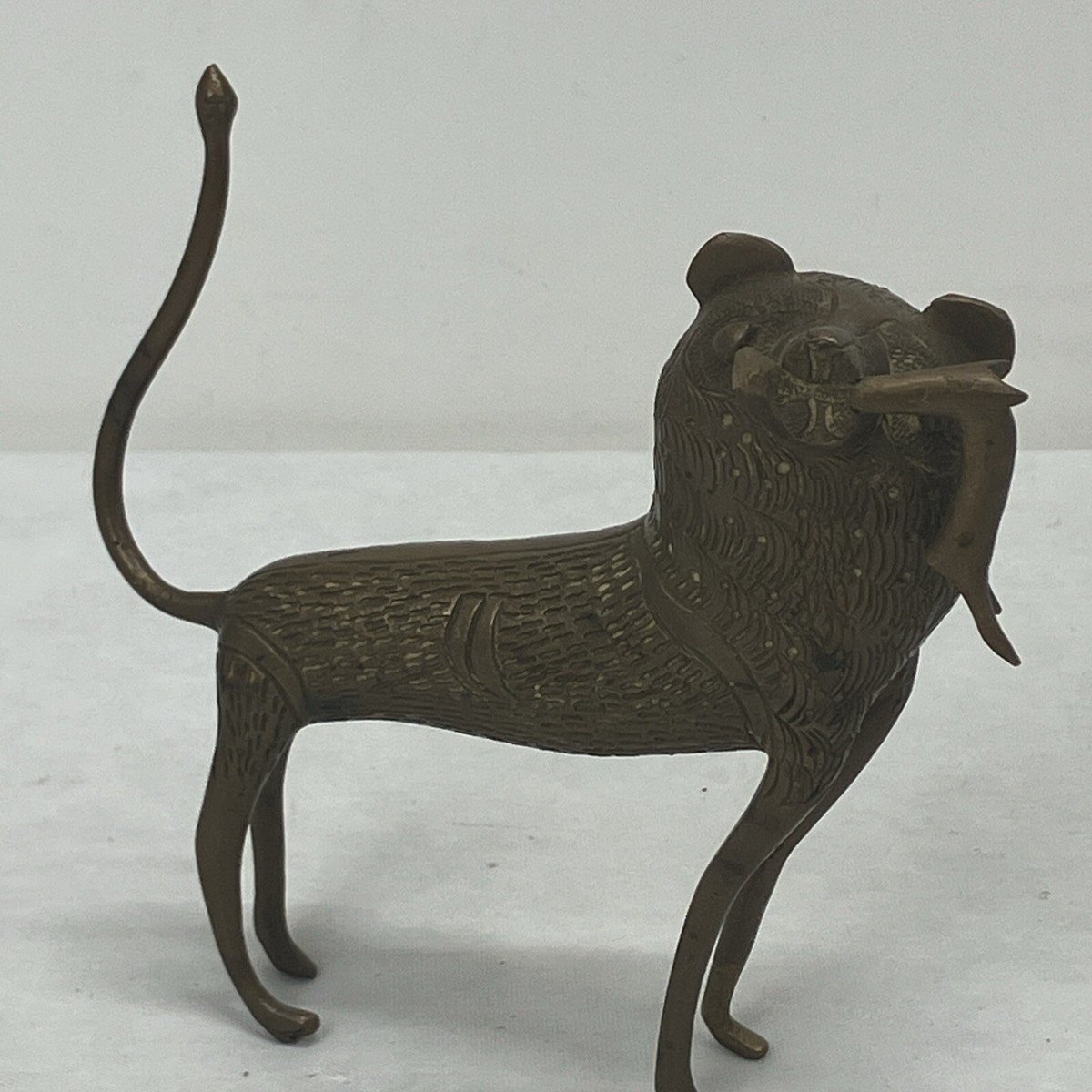 Antique Fon Dahomey Benin African Brass Animal Cat Lion with Prey