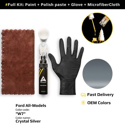 Touch up Paint for Ford Code: W7 Crystal Silver Fast Drying Scratch Repair