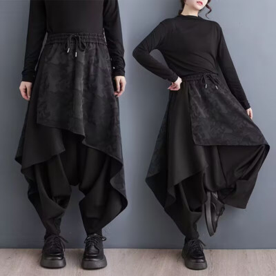 Japanese Gothic Womens Punk Dress Pants Baggy Wide Leg Casual Loose Trousers