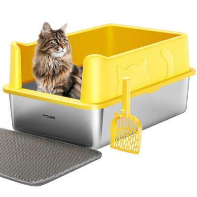 XL Stainless Steel Cat Litter Box with Lid Extra Large Litter Pan with High Side