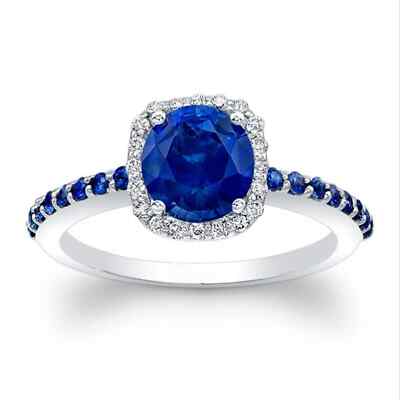 2.48 Ct Round Natural Sapphire Diamond Bridal Ring 14K Solid White Gold Size All
