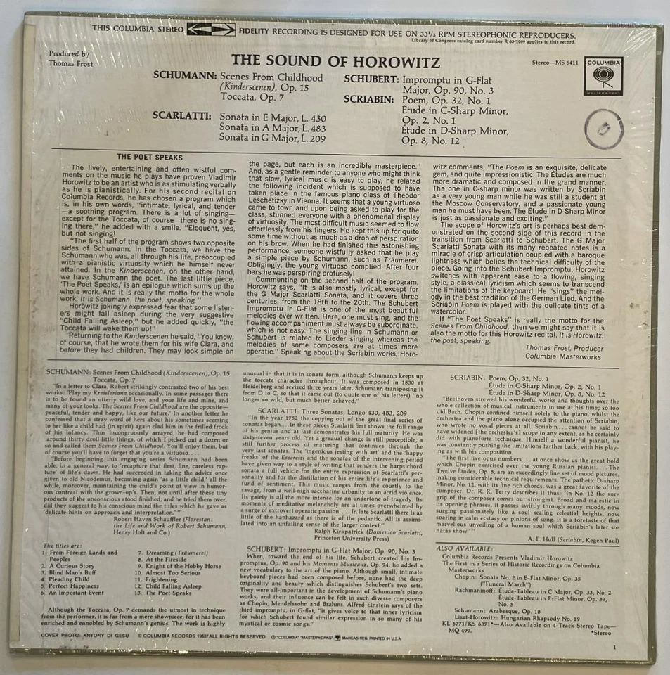 Пластинка долгоиграющая Vladimir Horowitz The Sound of Horowitz M-Columbia MS-6411 (1963) - Изображение 2 из 3