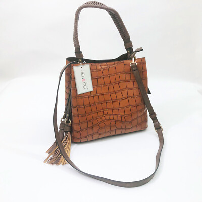 Jen & Co.  Olivia Croc Hobo Brown Vegan Leather Crossbody Handle Bag 12x11x7 in