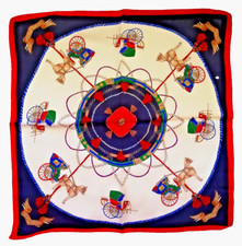 21"X21"Classic Carriage Print Pure Mulberry Satin Silk12momme Scarf 53x53cm4-161