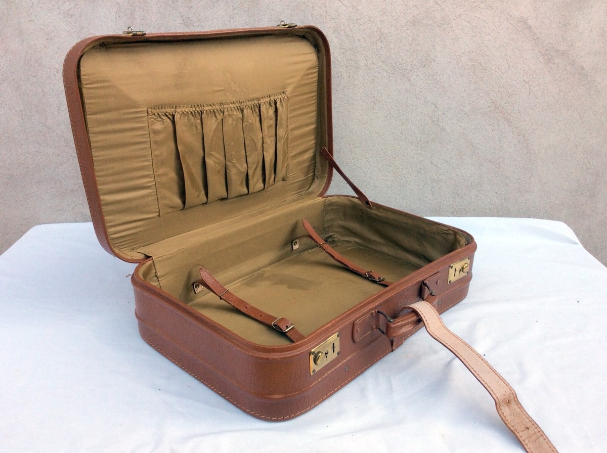 Sac à Main Vintage En Simili Cuir Marron - Mallette Pratique, Bandoulière - Occasion, Années 70-80