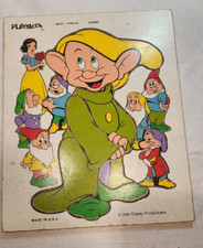 Vintage Playskool Dopey Wood Frame Puzzle 190-01 Disney Snow white and 7 dwarfs