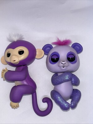 Lot Of 2 Fingerlings Interactive Baby Toys Purple Monkey & Glitter Panda Works