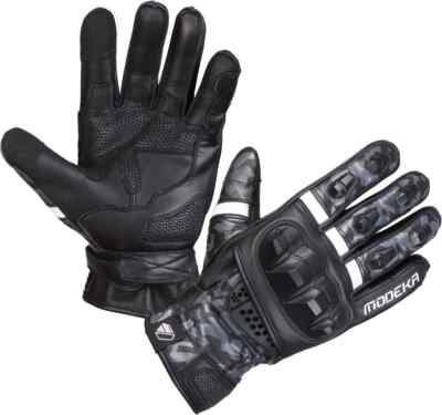 MODEKA Valyant Motorradhandschuhe schwarz weiß CE kurze Stulpe Touch Gr 10 / XL