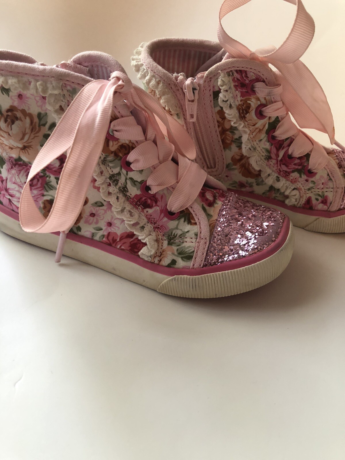 **CUTE** Maggie And Zoe Girls’ Pink Floral Side Zip High Tops Size 10T Preowned eBay