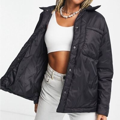 NWOT Pull & Bear Puffer Coat Jacket Womens Size Medium Oversized Fit Black
