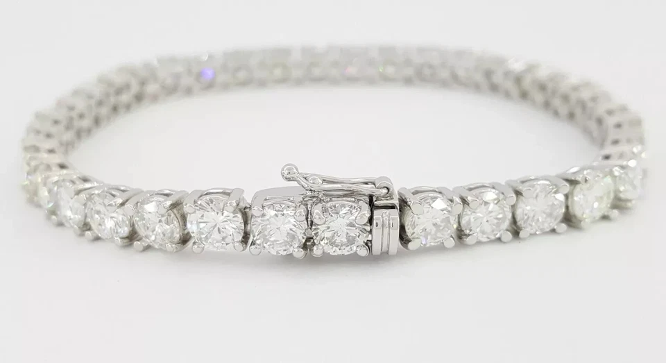 Round Brilliant Diamond Straight Line Platinum Tennis Bracelet 13ct 7" - Image 4 of 4