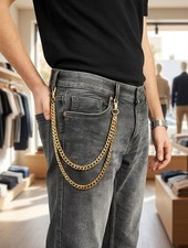 Men Gold Metal Wallet Chain Jeans Biker 20" Strong Bold Trucker Double Strand