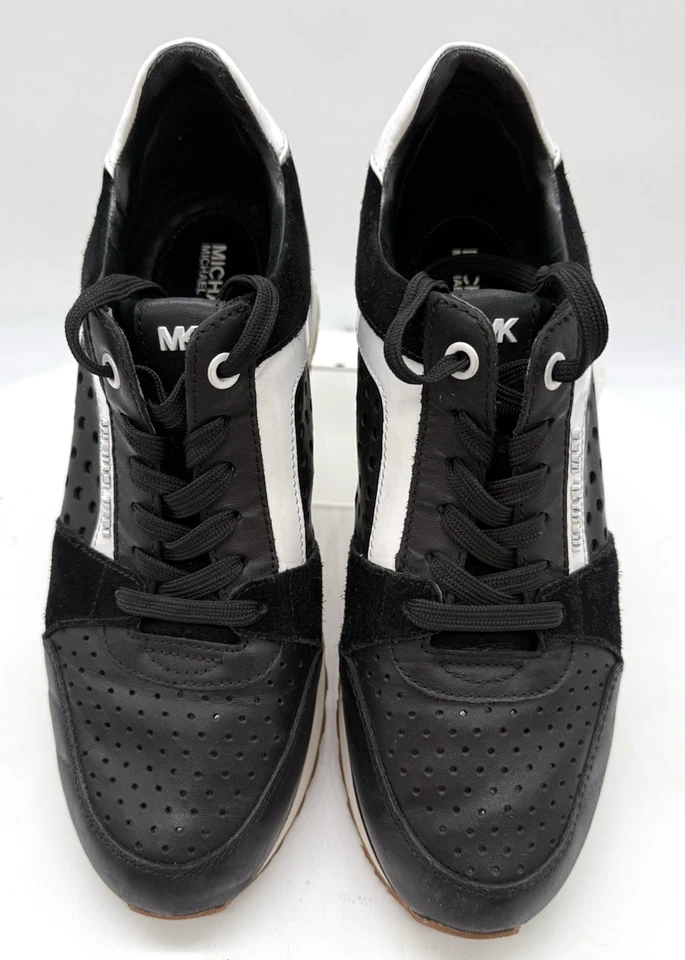 Michael Kors Billie Gamuza Óptica Negro Blanco Logo Entrenador Para Mujer 8M Foto 3 de 4