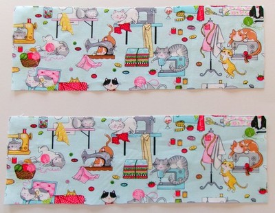 Cotton Fabric Pic C -Comic Cats in Sewing Room-2 pieces ea -3 7/8'' H x 11 7/8'' W