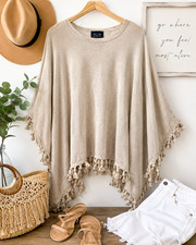 Saks Fifth Avenue Blue Label Beige Fringe Poncho One Size Boho Festival Resort