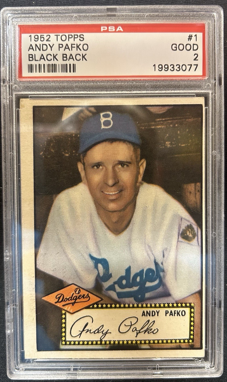 1952 TOPPS #1 ANDY PAFKO BLACK BACK PSA 2 Good Brooklyn Dodgers Vintage DP330