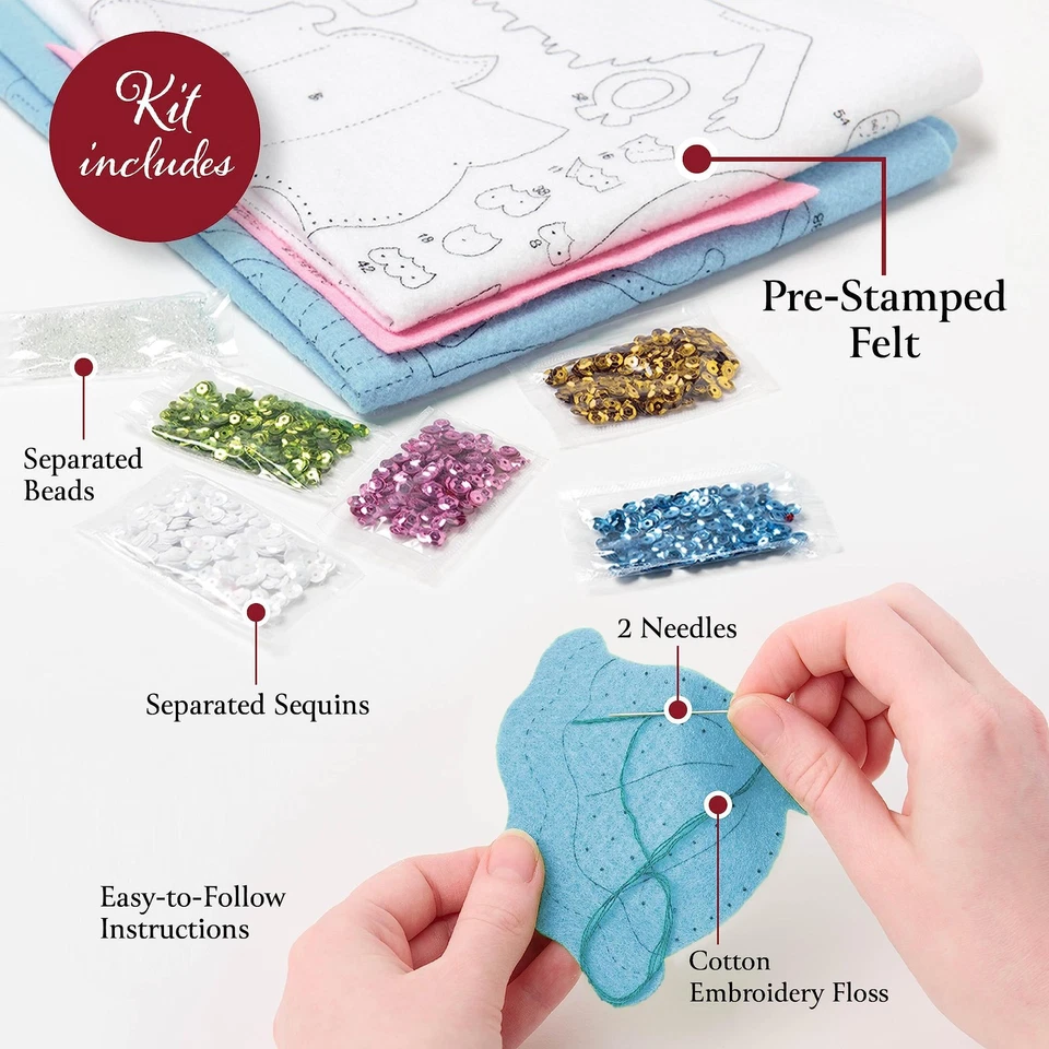 Kit colgante de pared de fieltro cruzado floral Bucilla bordado artesanal de vacaciones 11x16 Foto 3 de 4