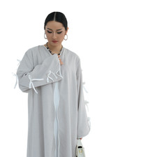 Dubai Women Open Kaftan Abaya Muslim Long Dress Cardigan Kimono Bowknot Ramadan