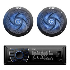 Pyle In-Dash Marine Bluetooth Stereo Receiver, 2x 6.5" 240W Blue LED Speakers