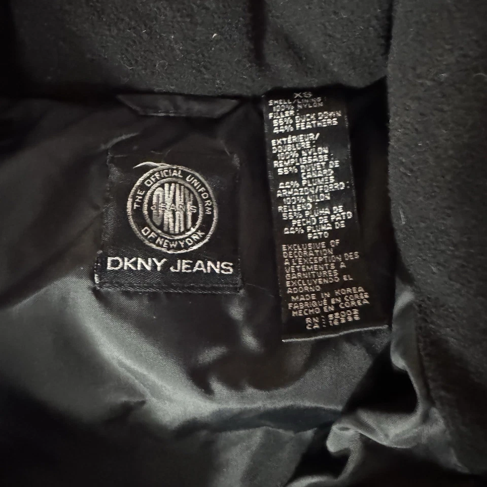 Chaleco acolchado de plumón DKNY Jeans para mujer negro con cremallera frontal talla XS bolsillos con cremallera Foto 3 de 4