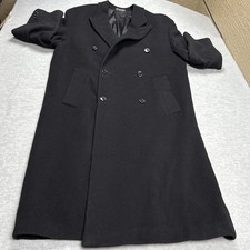 Andrew Fezza Coat Mens 44 Black Cashmere Blend Double Breasted Overcoat Italy