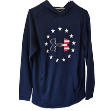 Under Armour Men Medium Fitted Navy Sweatshirt Hoodie Pockets Patriotic July 4th