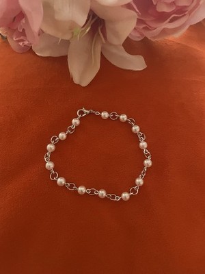 Verstellbares Damenarmband Silber weiße Perlen Geschenkbox verfügbar UK-Verkäufer