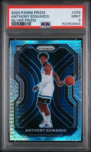 2020 PANINI PRIZM #258 ANTHONY EDWARDS SILVER PRIZM ROOKIE (RC) PSA 9