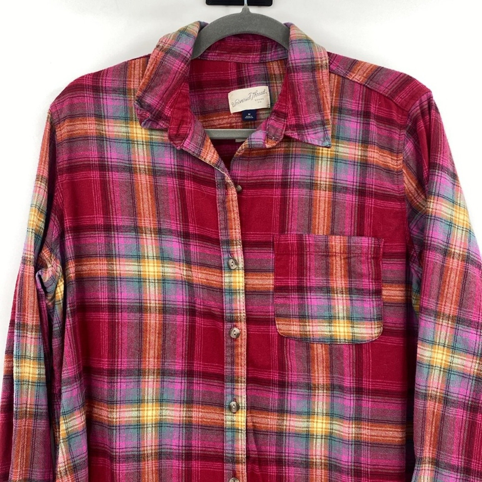 Universal Thread Multi Pink Orange Plaid Button  … - image 3