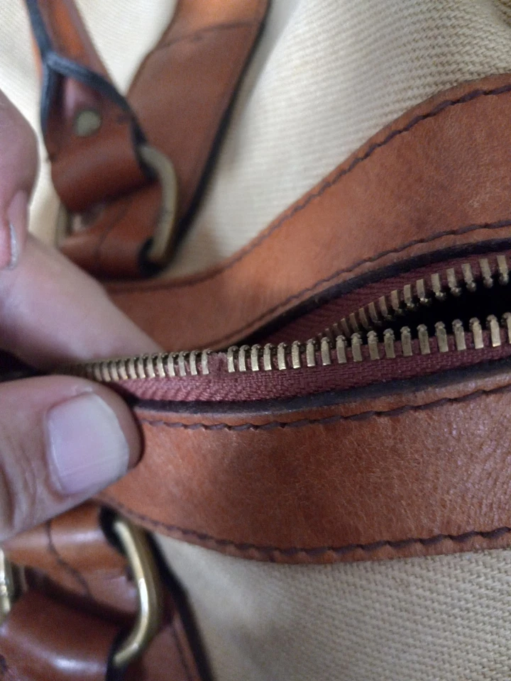 Polo Ralph Lauren Duffle Bag Safari Xl Tan cognac Canvas Leather 19” - Image 3 of 4