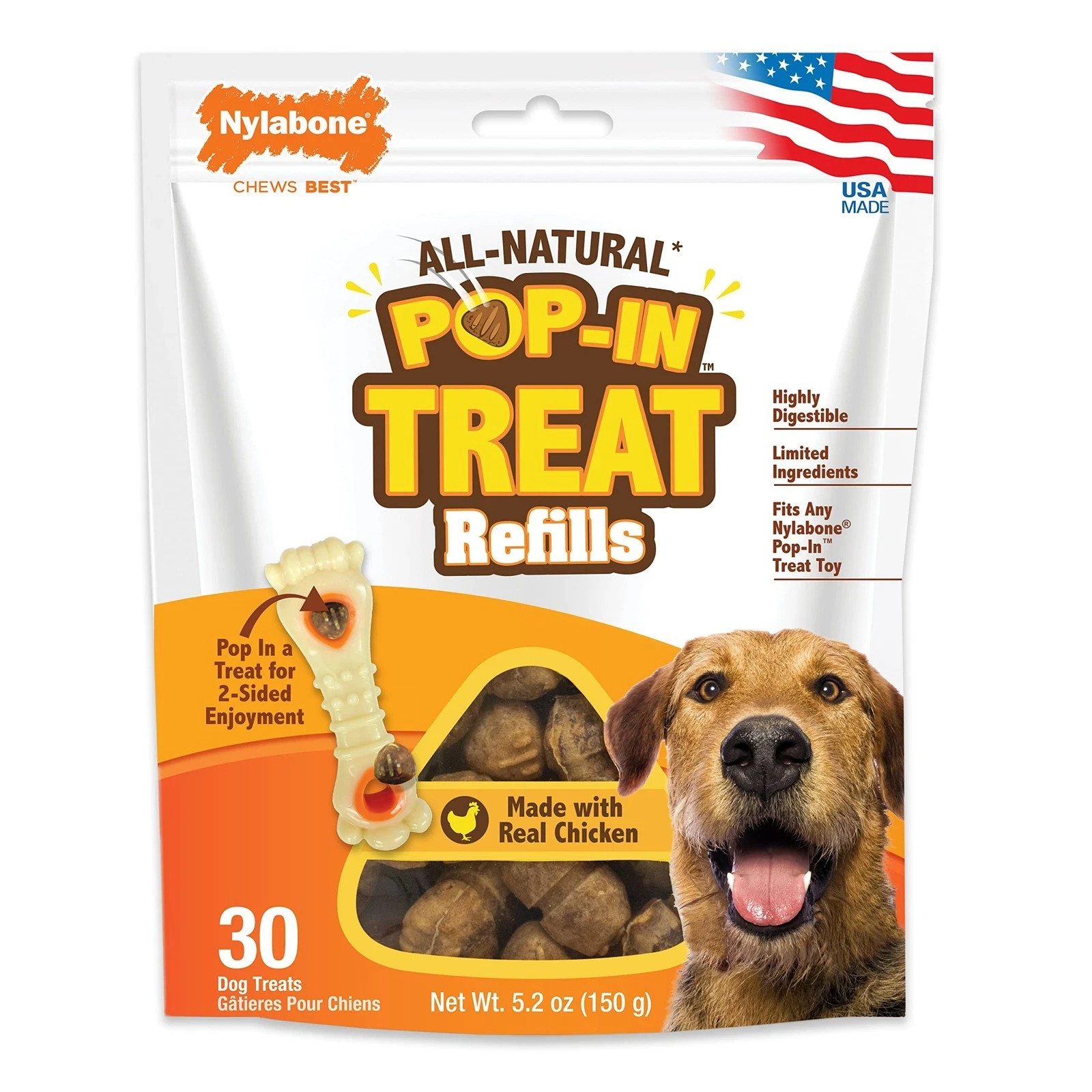 Nylabone All Natural Pop In Dog Treat Refills 5.2 Ounce Chic