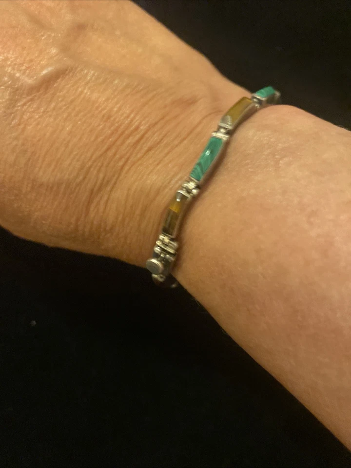 Sterling Silver Malachite And Tiger’s Eye Bracelet - Image 4 of 4