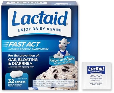 Lactaid Fast Act Lactose Intolerance Caplets 32 ct,  Exp. 02/2028