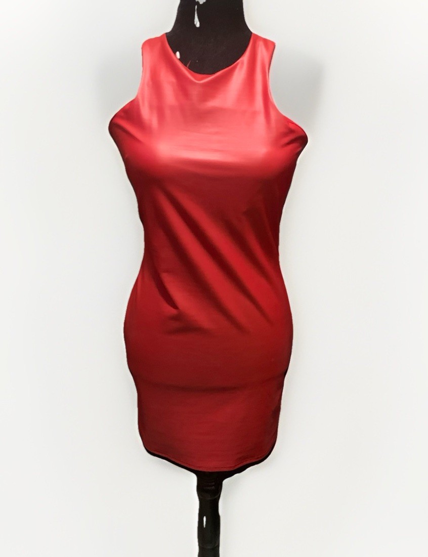 Women's Red Faux Leather Mini Bodycon Dress Size L | eBay