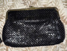 Black metal mesh clutch sequin Bag Purse Evening Gold Contrast kiss clasp