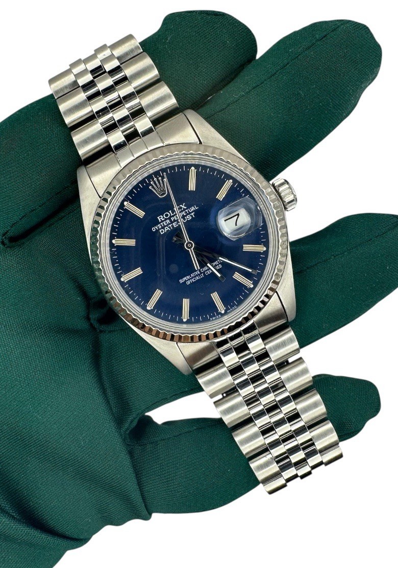 Rolex Oyster Perpetual Datejust Men's Watch 16014 SS 18k WG Blue Dial