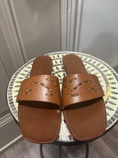 Oscar de la Renta Leather Slide Sandals 39