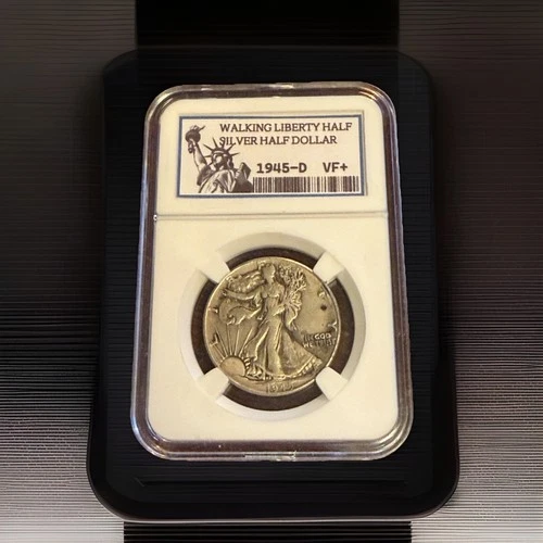 1945-D / WALKING LIBERTY HALF DOLLAR [DB-6625-003] (VINTAGE) KEEPSAKE SLAB / VF+