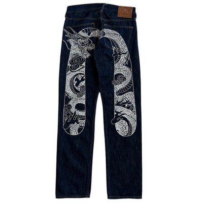 Evisu White Dragon Daicock Blue Raw Denim Jeans Size 31