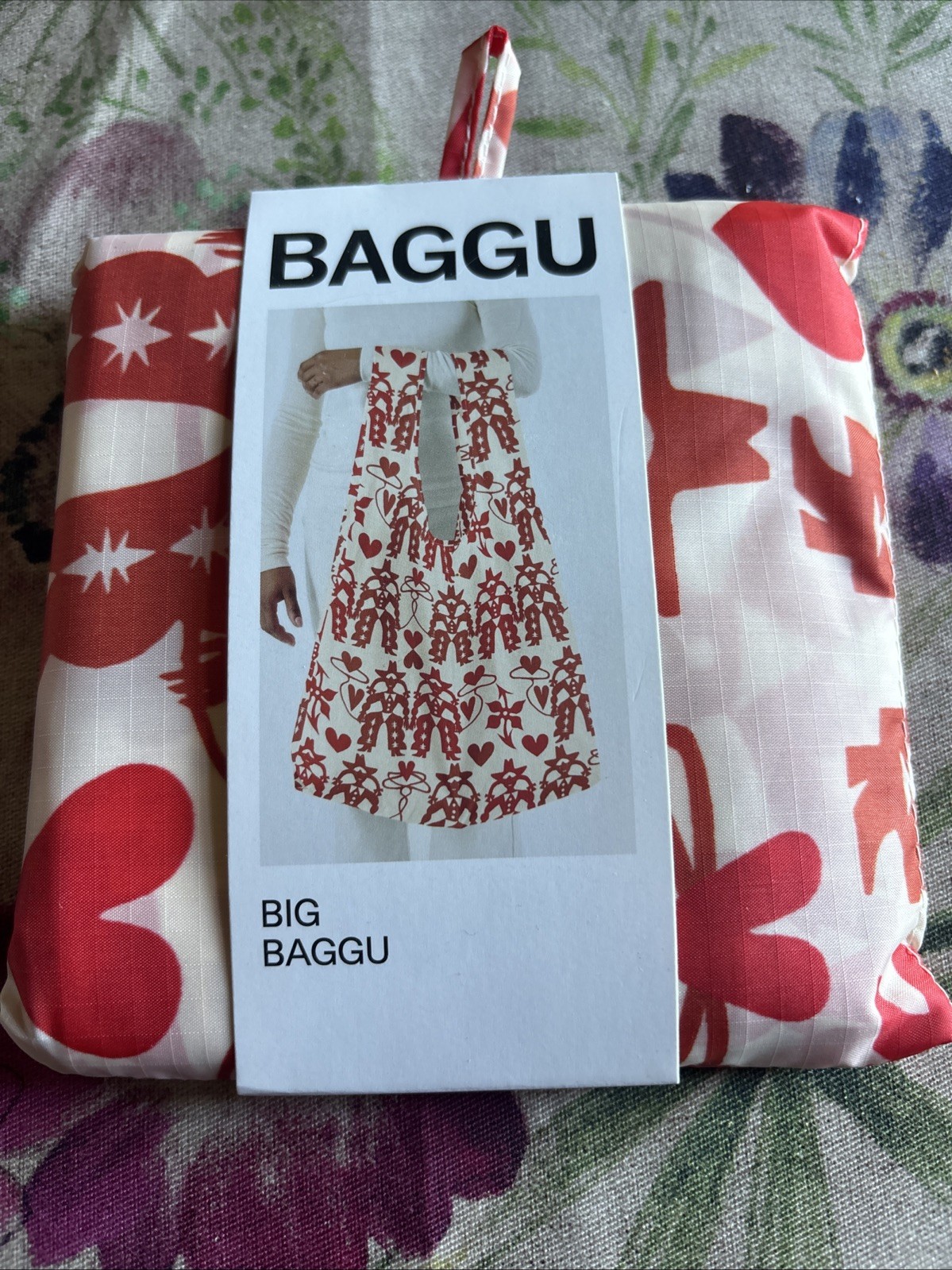 NWT Standard BAGGU Reusable Eco Grocery Tote Bag Western Cowgirl Heart Pattern