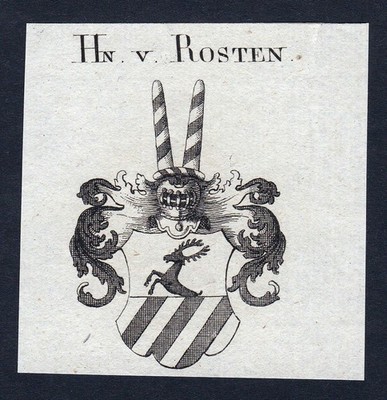 ca. 1820 Rosten Rost Wappen Adel coat of arms Kupferstich antique print heraldry