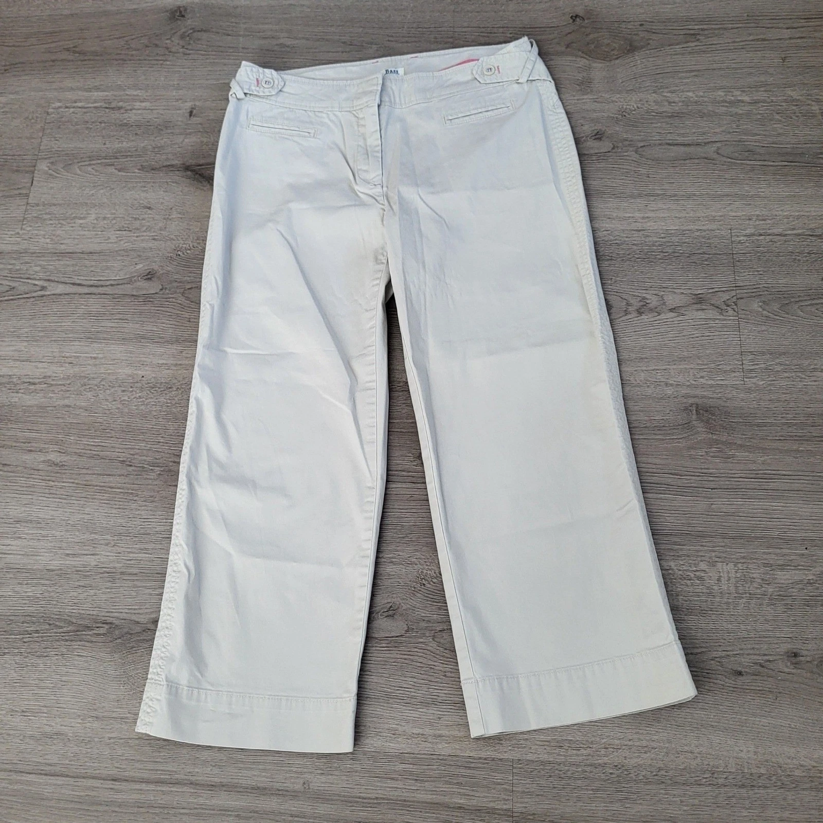 Bass Womens Size 4 Off White Stretch Cotton Wide Leg Cropped Pants Chino Trouser