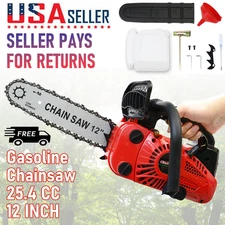25.4cc 2-Stroke Engine Gas Top Handle Chainsaw with 12'' Bar Chain Cut Tree Wood