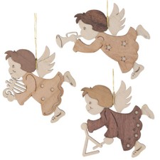 Set 3 Wooden Handmade German Christmas Angel Ornaments ORD199X476