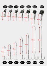 5pcs/set Leade head Swivel Pin Barbed Treble Hook Spring Snap Ring 7g-50g