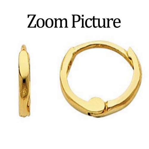 14K Solid Italian Yellow Gold 1.5 mm Small Huggies Hoop plain Earrings 8 mm 1/4"