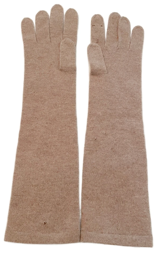 Guantes 100% Cachemira Mujer LONGITUD DEL CODO Beige Tostado Capa Base IMPERFECTOS Foto 3 de 4