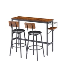 3pcs Bar Table Set Counter Height Pub Table Stools PU Soft Seat Storage Rack
