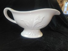 WHITE PORCELAIN GRAVY BOAT WITH LEAF PATTERN